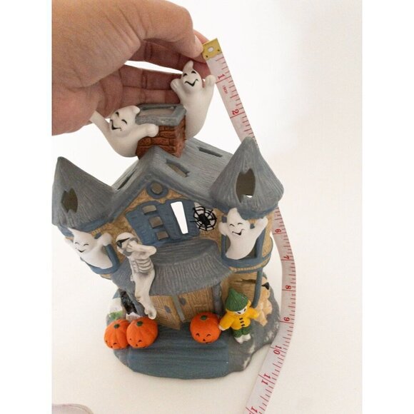 Ceramic Haunted House With Ghosts Halloween Decoration By PartyLite Tealight - Picture 3 of 11